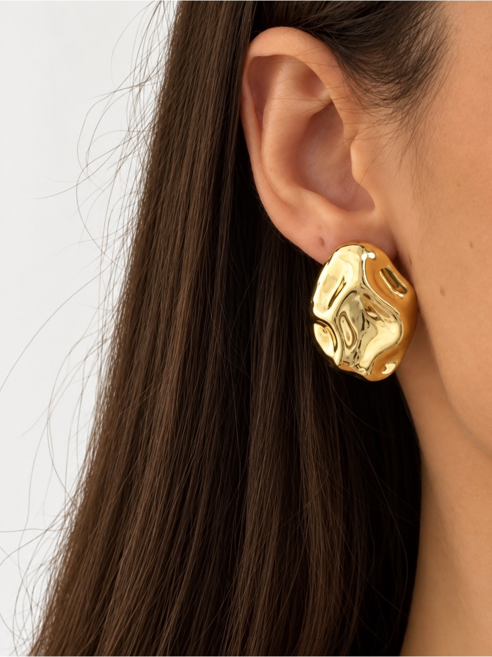 14K Gold Plated Organic Sculptural Statement Earrings Water Resistant - Picture 4 of 7